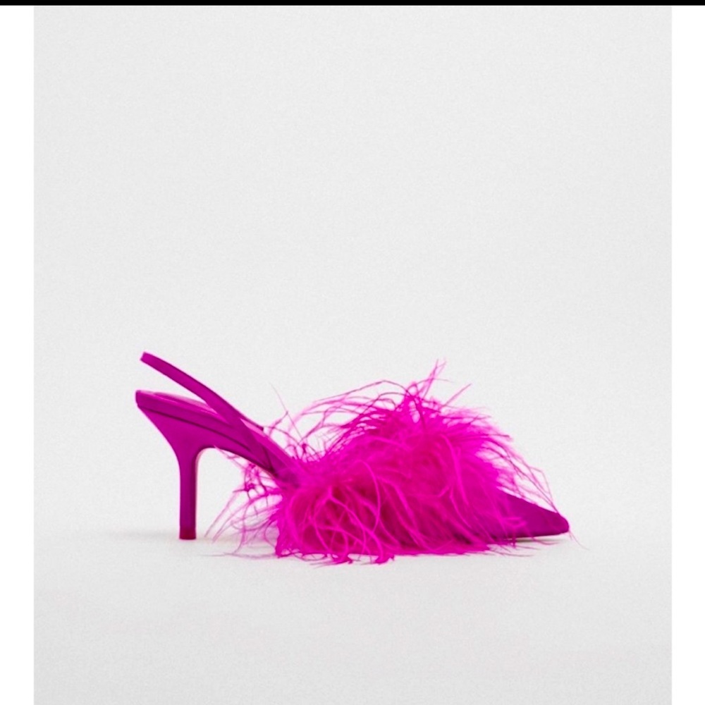 COPY - FEATHERED FABRIC HEELED SHOES hot pink ZARA